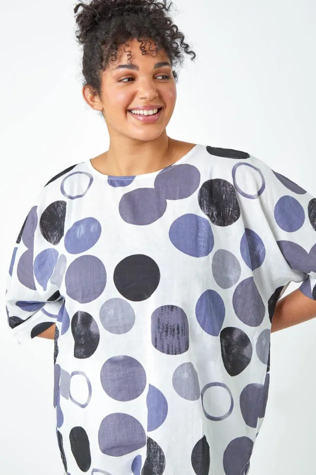 Navy Curve Relaxed Fit Spot Top Women Roman Tops