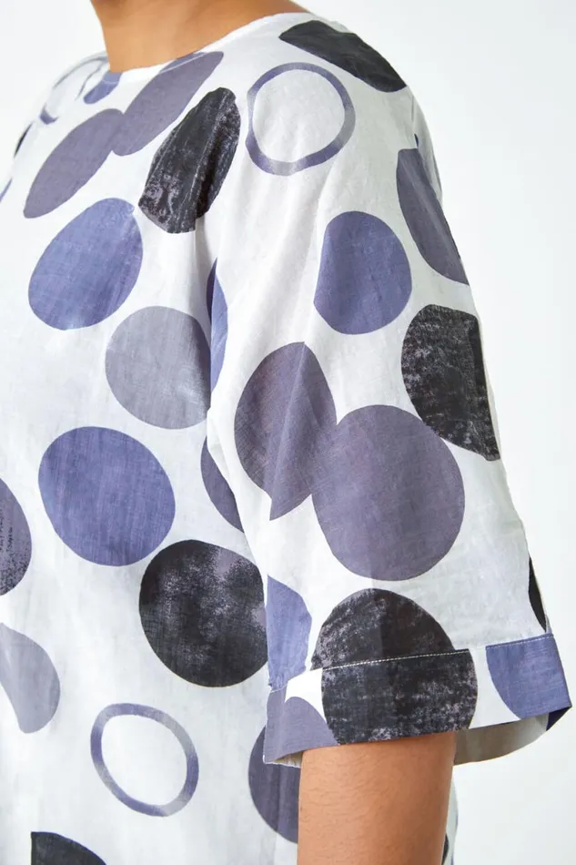 Navy Curve Relaxed Fit Spot Top Women Roman Tops