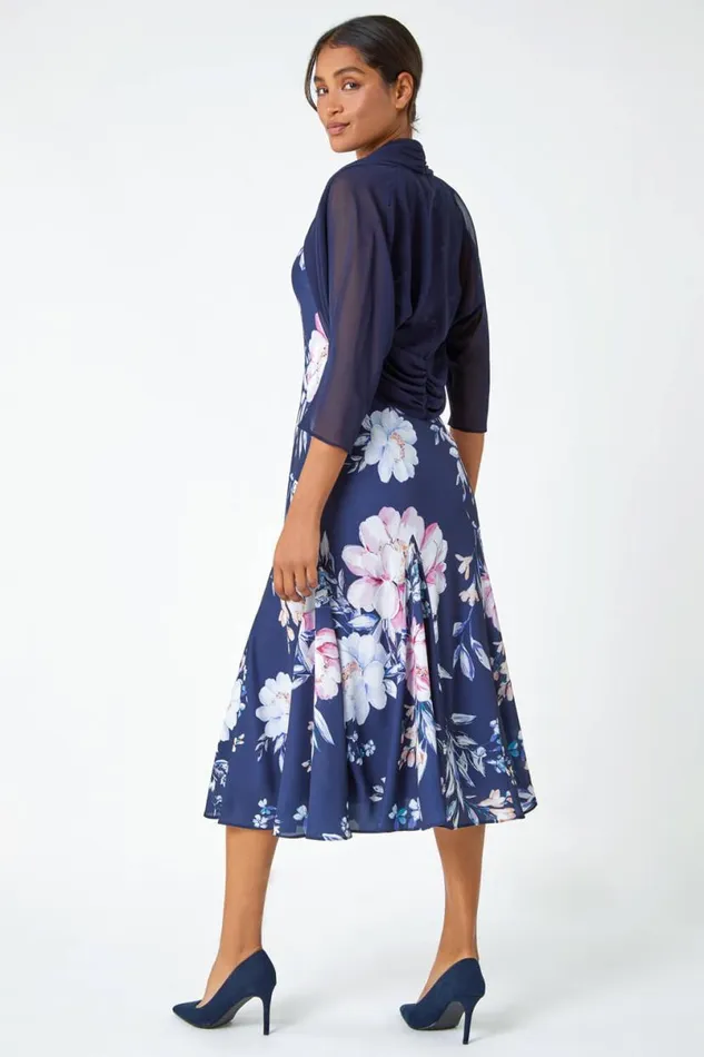 Navy Ruched Hem Chiffon Bolero Women Roman Tops