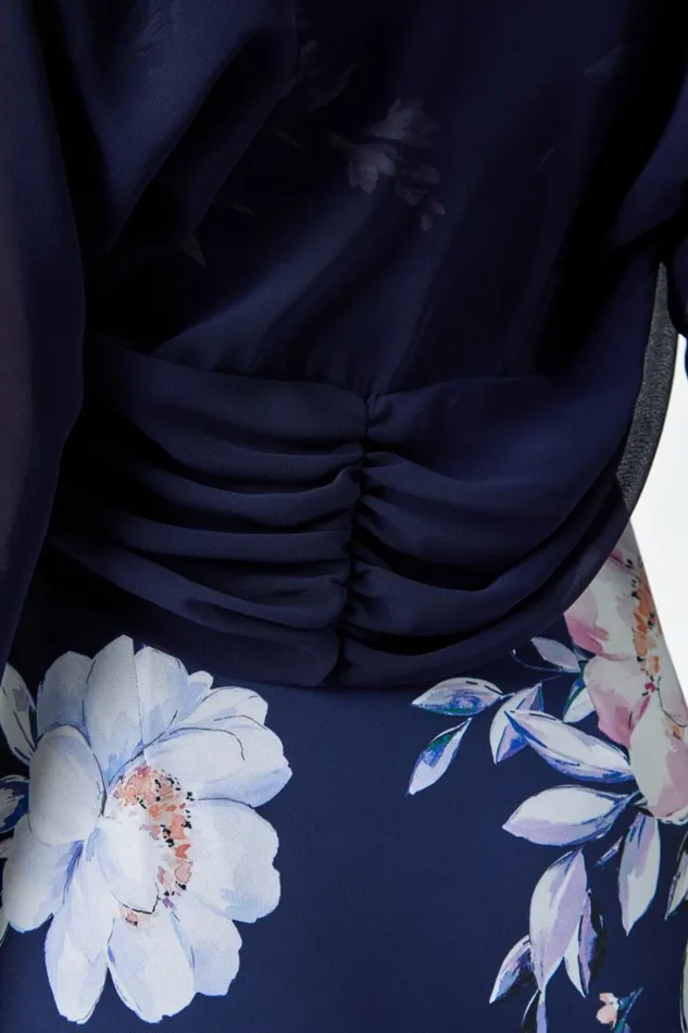 Navy Ruched Hem Chiffon Bolero Women Roman Tops