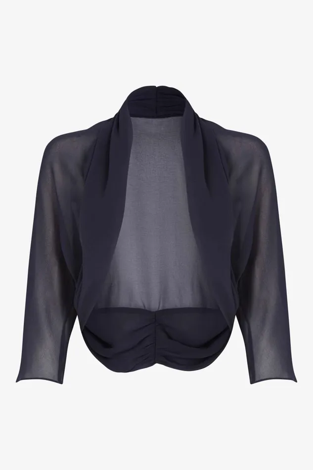 Navy Ruched Hem Chiffon Bolero Women Roman Tops