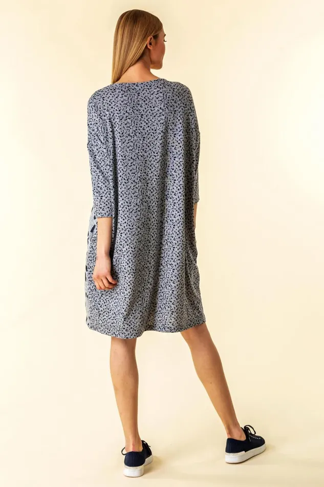 Navy Spot Print Pocket Jersey Dress Women Roman Dresses