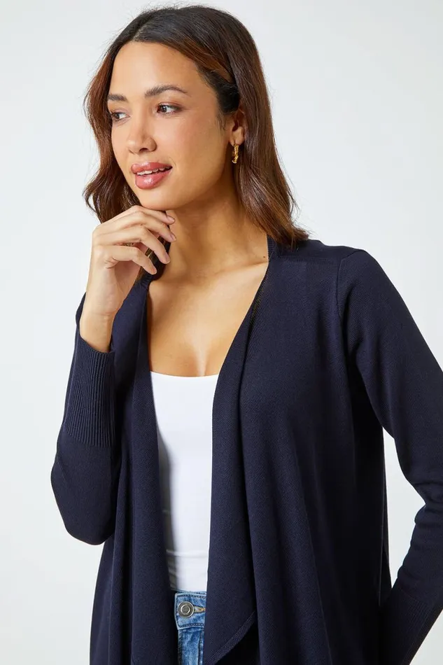 Navy Waterfall Front Knitted Cardigan Women Roman Knitwear