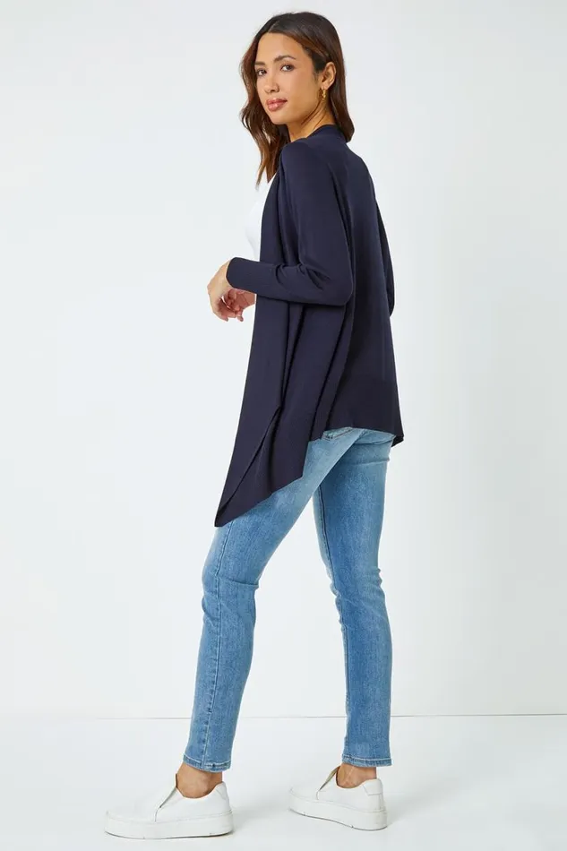 Navy Waterfall Front Knitted Cardigan Women Roman Knitwear