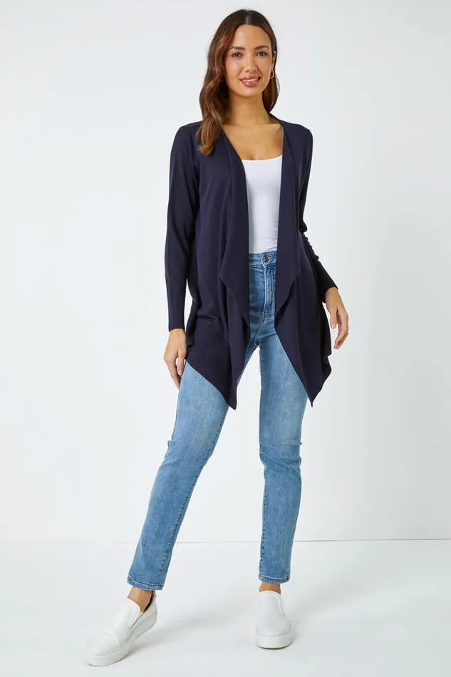 Navy Waterfall Front Knitted Cardigan Women Roman Knitwear