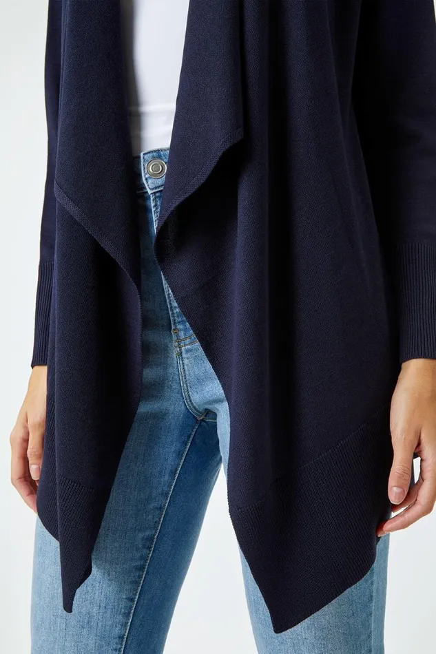 Navy Waterfall Front Knitted Cardigan Women Roman Knitwear