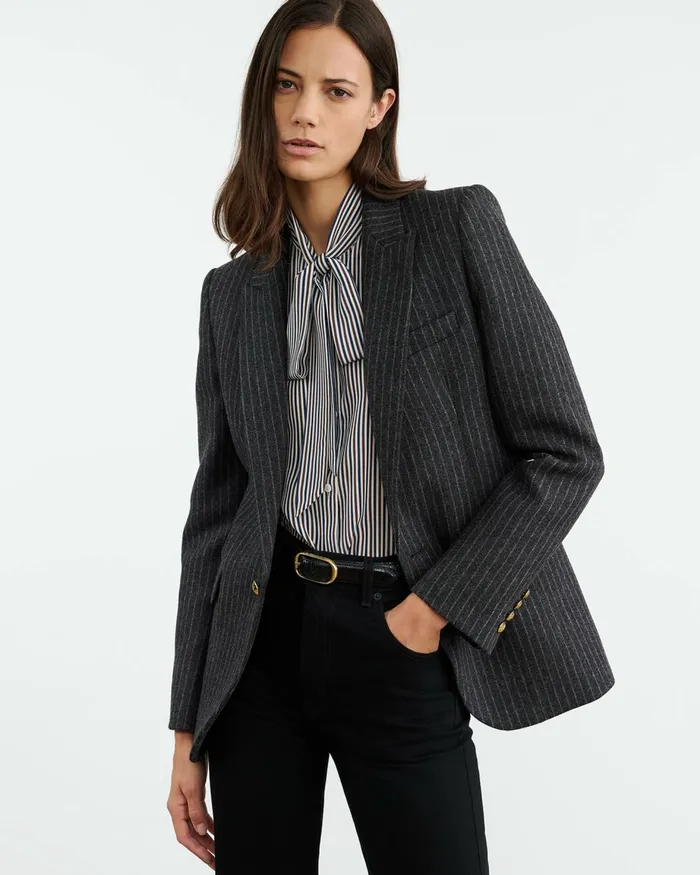 Nili Lotan ANABEL BLAZER Charcoal Pinstripe Women Jackets and Blazers
