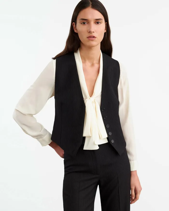 Nili Lotan ANGELINA VEST Black Pinstripe Women Jackets and Blazers