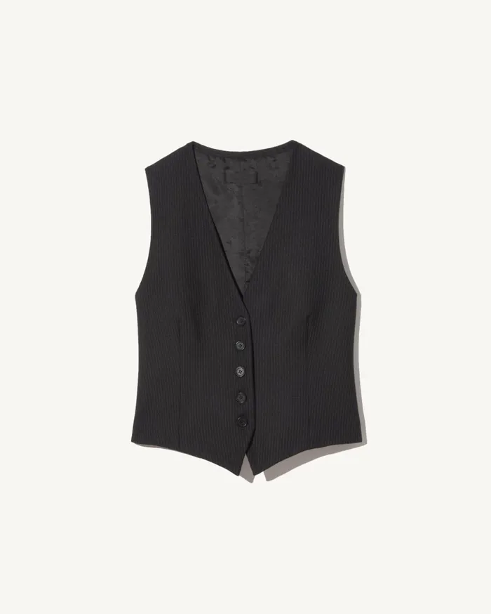 Nili Lotan ANGELINA VEST Black Pinstripe Women Jackets and Blazers