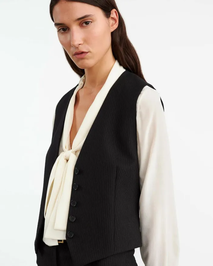 Nili Lotan ANGELINA VEST Black Pinstripe Women Jackets and Blazers