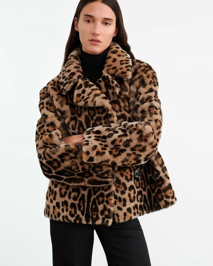 Nili Lotan CLEOPHEE SHEARLING COAT Leopard Print Women Coats and Outerwear