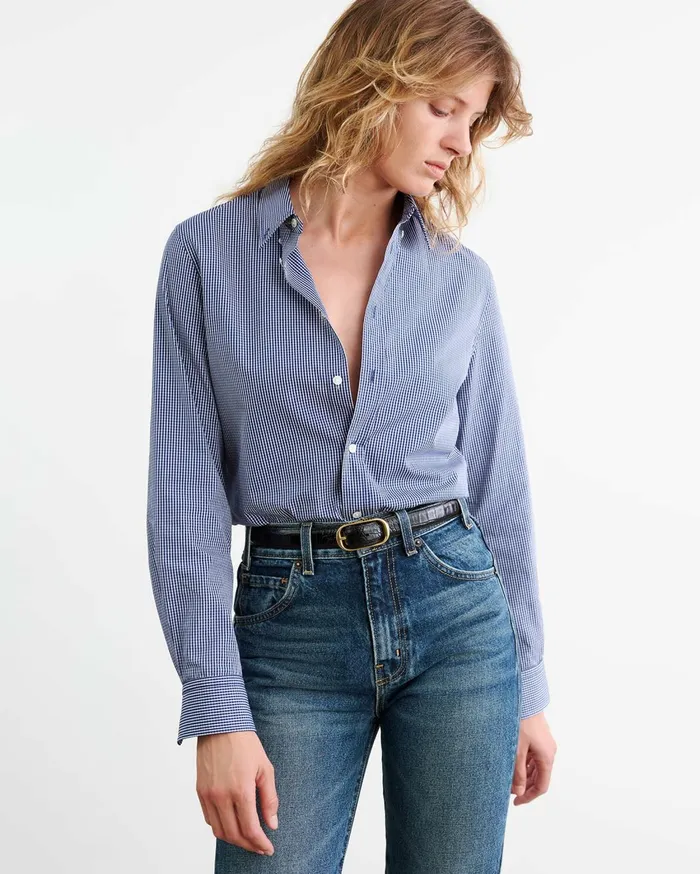 Nili Lotan DYLLAN SHIRT Navy Vichy Check Women Tops