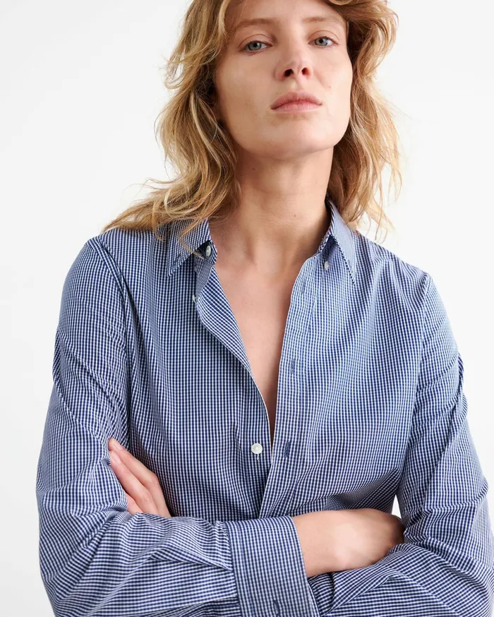 Nili Lotan DYLLAN SHIRT Navy Vichy Check Women Tops