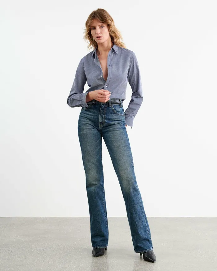 Nili Lotan DYLLAN SHIRT Navy Vichy Check Women Tops