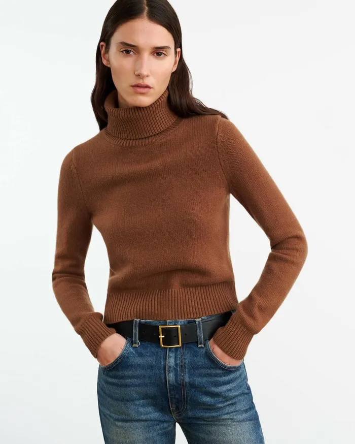 Nili Lotan HOLLYN CASHMERE TURTLENECK SWEATER Coffee Women Knits and Sweaters