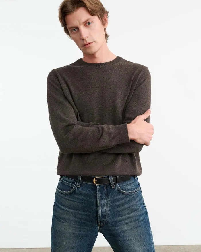 Nili Lotan JULIUS CASHMERE SWEATER Dark Umber Melange Men Sweaters