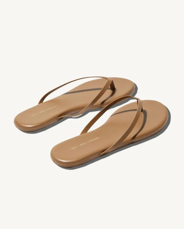 Nili Lotan NL X TKEES LEATHER FLIP FLOP Cognac Women Shoes