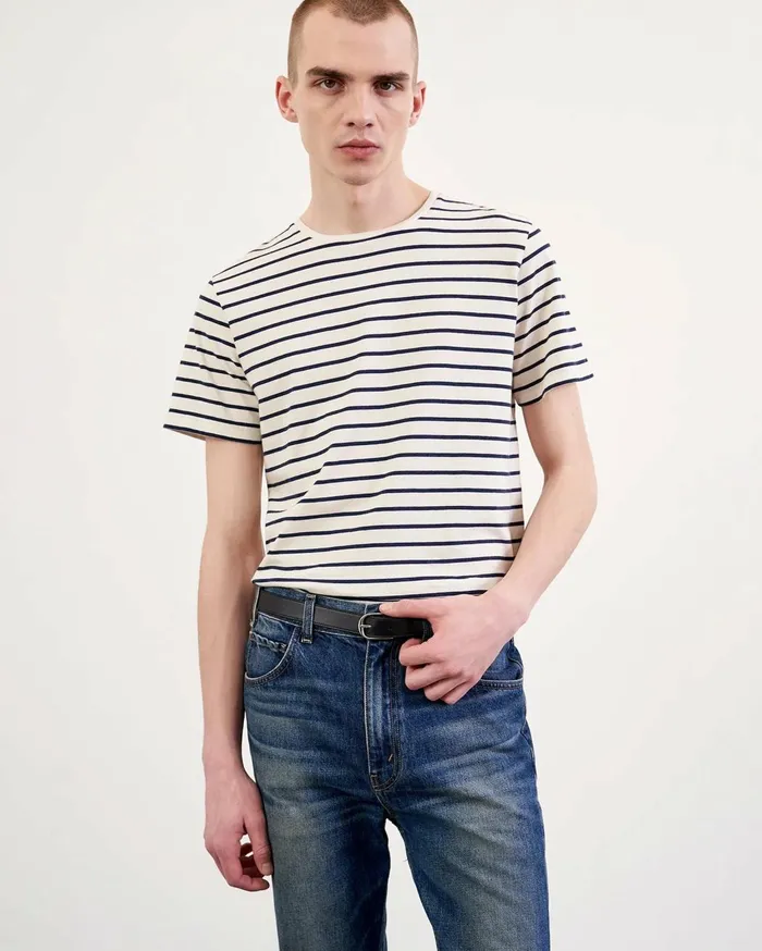 Nili Lotan PIERRE TEE Navyivory Stripe Men Tees