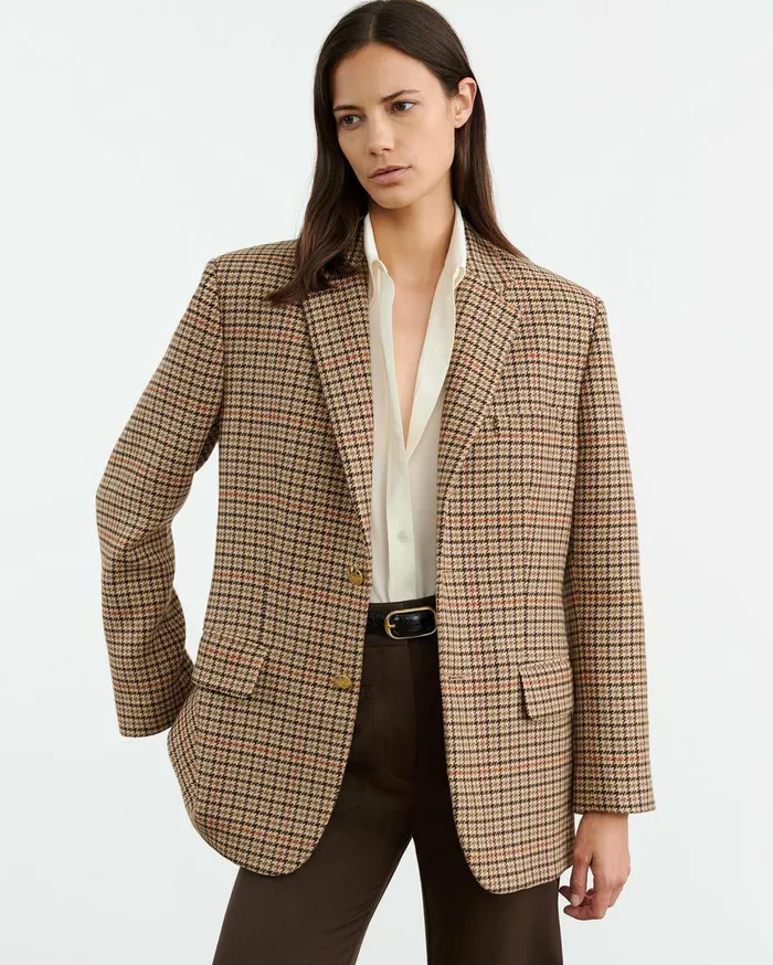 Nili Lotan ROMAIN BLAZER Large Oak Check Women Jackets and Blazers