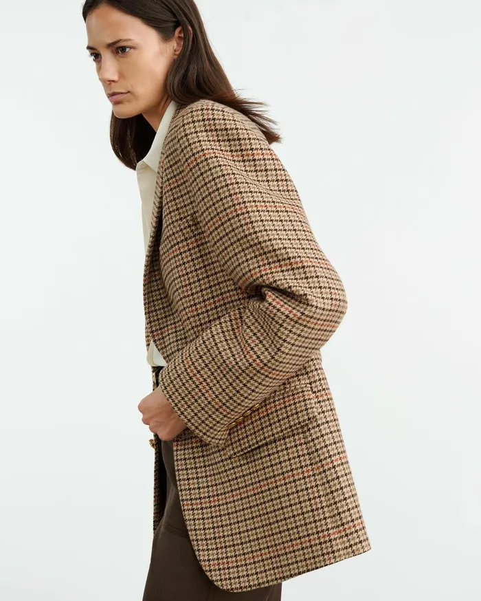 Nili Lotan ROMAIN BLAZER Large Oak Check Women Jackets and Blazers