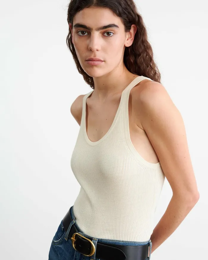 Nili Lotan SELAH SILK KNIT TANK Ivory Women Tops