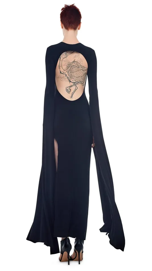Norma Kamali Dresses RIBBON SLEEVE WIDE SLIT GOWN Black 8211 Clothing