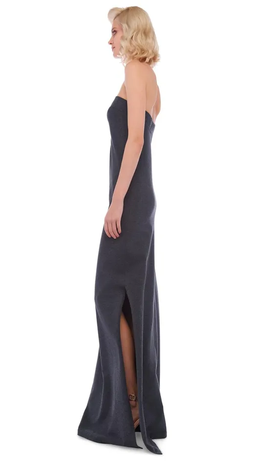 Norma Kamali Dresses STRAPLESS SIDE SLIT GOWN Dark Heather Grey 8211 Clothing
