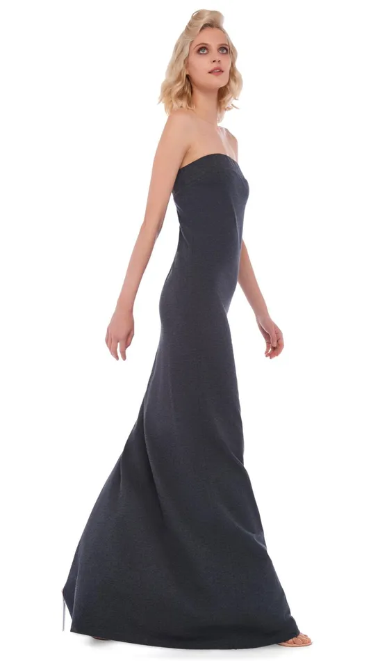 Norma Kamali Dresses STRAPLESS SIDE SLIT GOWN Dark Heather Grey 8211 Clothing