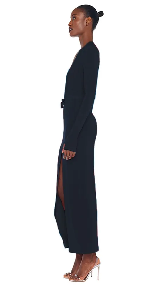 Norma Kamali Dresses V NECK CENTER FRONT SLIT GOWN Black 8211 Clothing