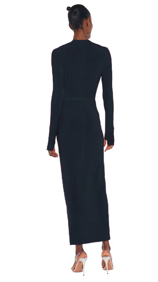 Norma Kamali Dresses V NECK CENTER FRONT SLIT GOWN Black 8211 Clothing