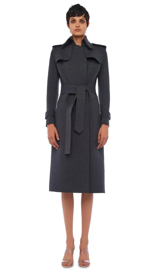 Norma Kamali Jackets DOUBLE BREASTED TRENCH Dark Heather Grey 8211 Clothing