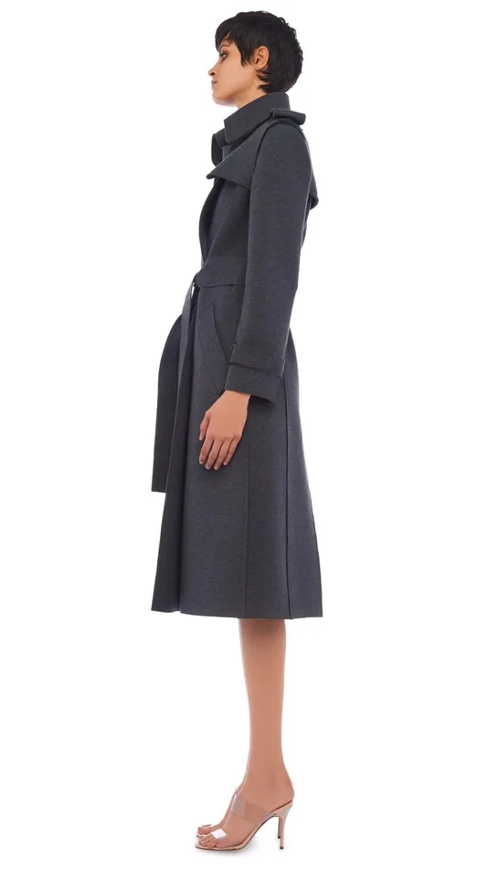 Norma Kamali Jackets DOUBLE BREASTED TRENCH Dark Heather Grey 8211 Clothing