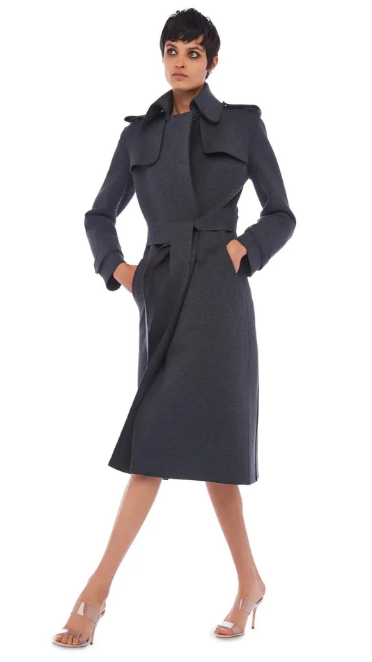 Norma Kamali Jackets DOUBLE BREASTED TRENCH Dark Heather Grey 8211 Clothing