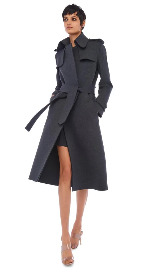 Norma Kamali Jackets DOUBLE BREASTED TRENCH Dark Heather Grey 8211 Clothing