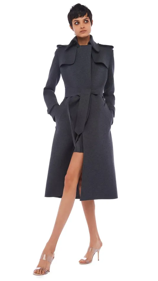Norma Kamali Jackets DOUBLE BREASTED TRENCH Dark Heather Grey 8211 Clothing