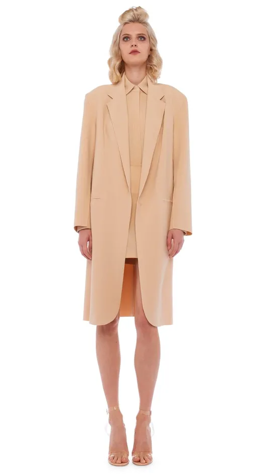 Norma Kamali Jackets OS SB JACKET BELOW THE KNEE Con Leche 8211 Clothing