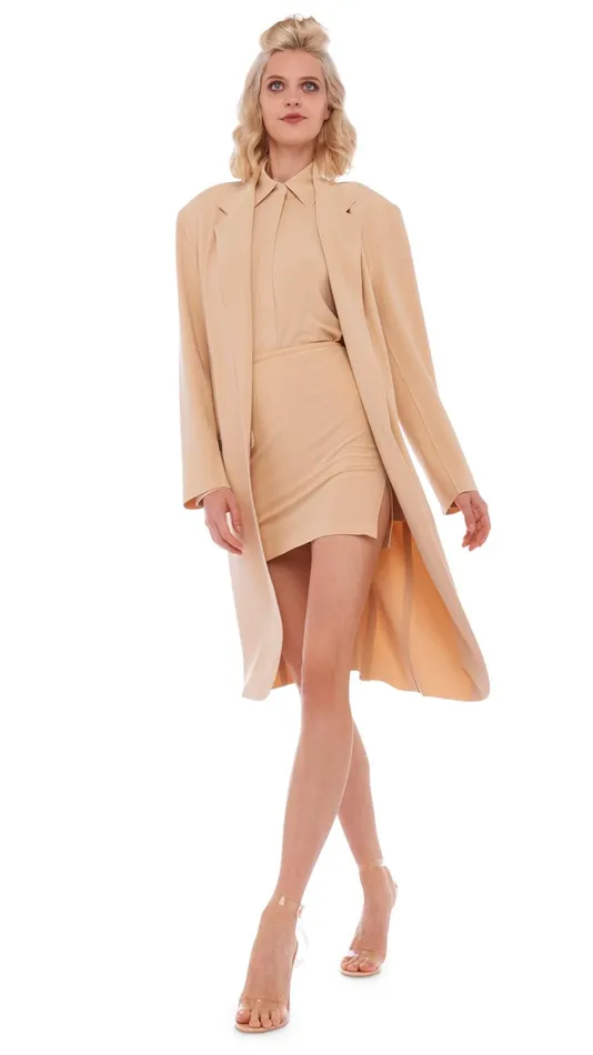 Norma Kamali Jackets OS SB JACKET BELOW THE KNEE Con Leche 8211 Clothing