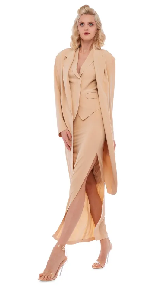 Norma Kamali Jackets OS SB JACKET BELOW THE KNEE Con Leche 8211 Clothing
