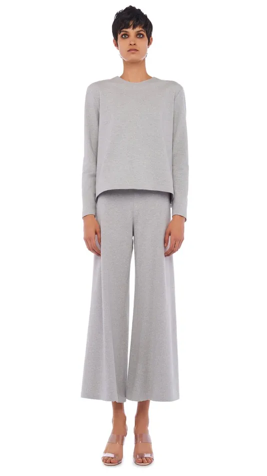 Norma Kamali Tops CROPPED BOYFRIEND CREW TOP Light Heather Grey 8211 Clothing