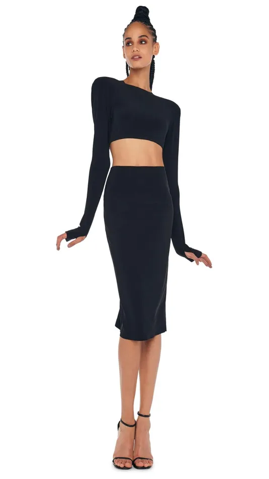 Norma Kamali Tops CROPPED SHOULDER PAD TOP Black 8211 Clothing