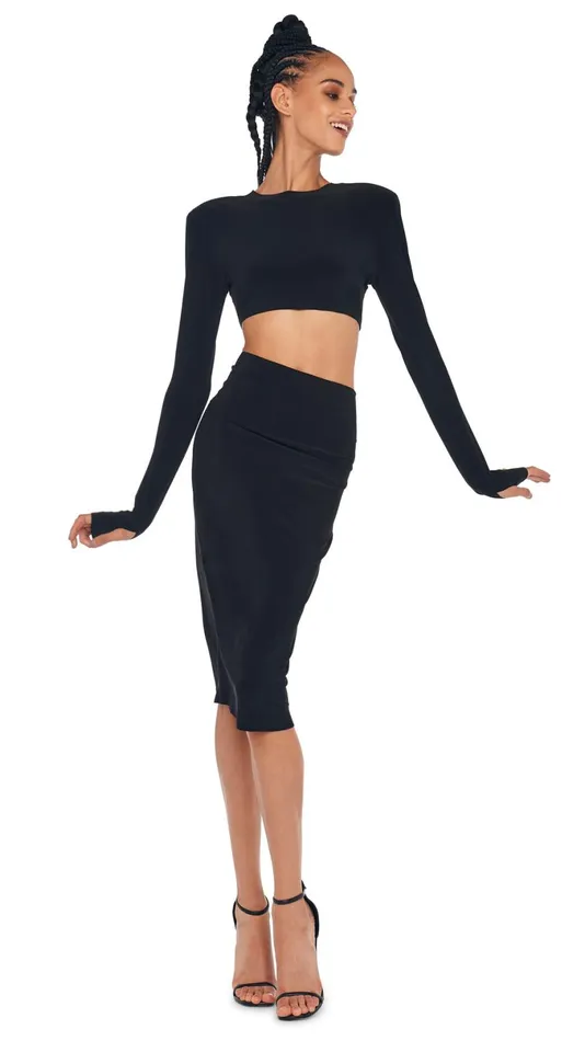 Norma Kamali Tops CROPPED SHOULDER PAD TOP Black 8211 Clothing