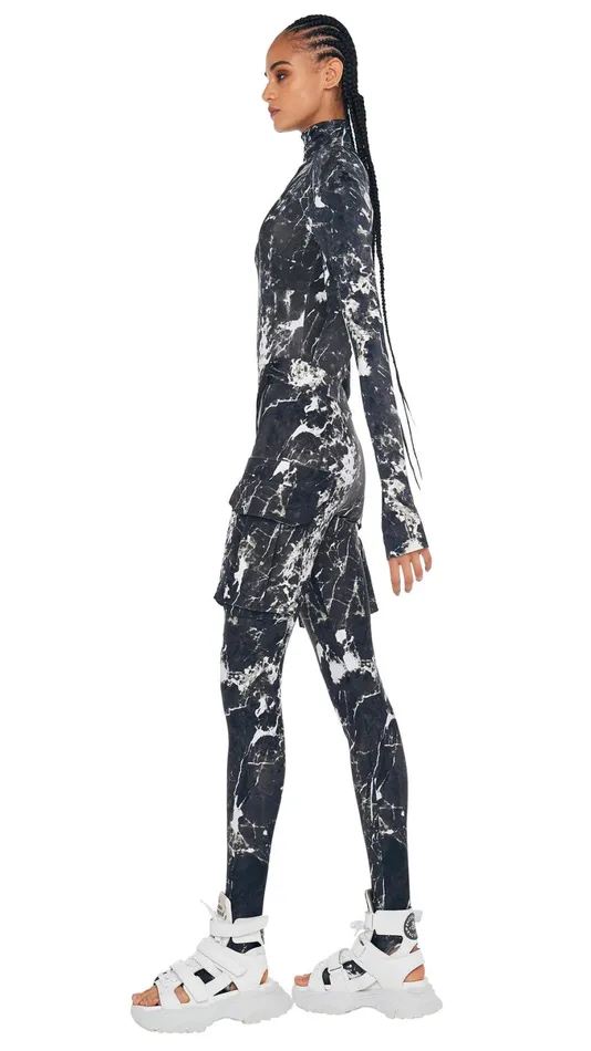 Norma Kamali Tops SLIM FIT LONG SLEEVE TURTLE TOP Black Marble 8211 Clothing