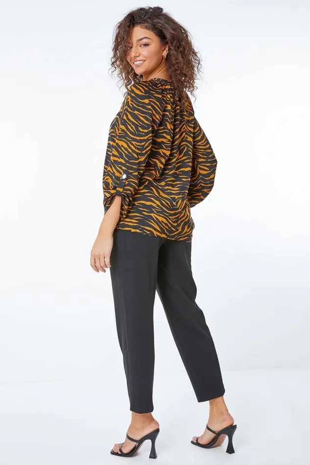 Ochre Petite Animal Print Shirt Women Roman Tops