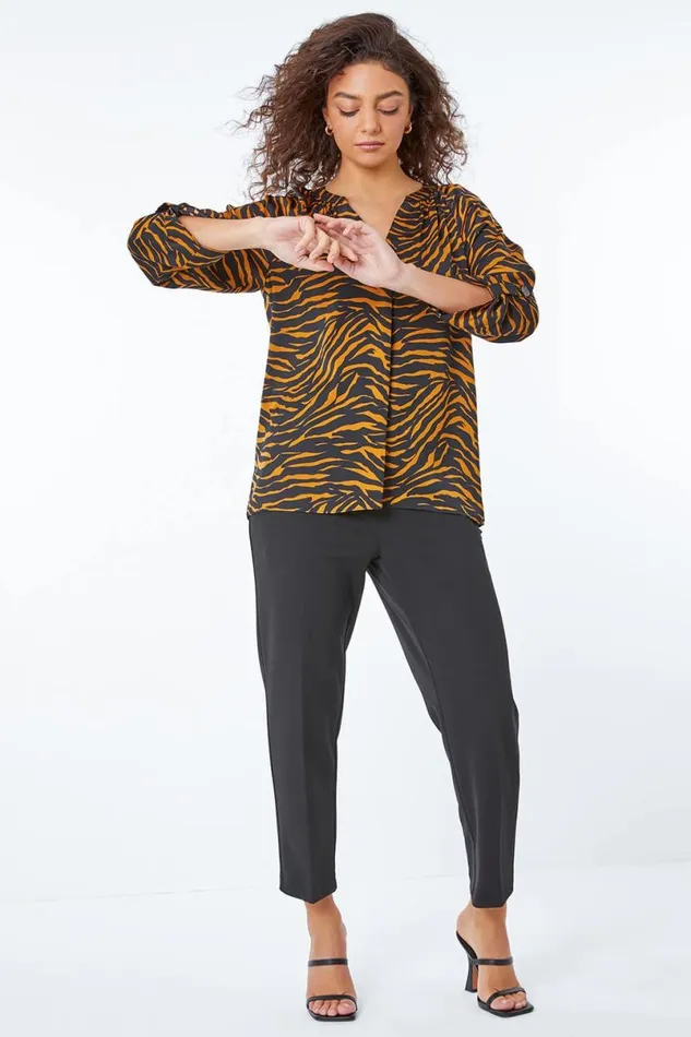 Ochre Petite Animal Print Shirt Women Roman Tops
