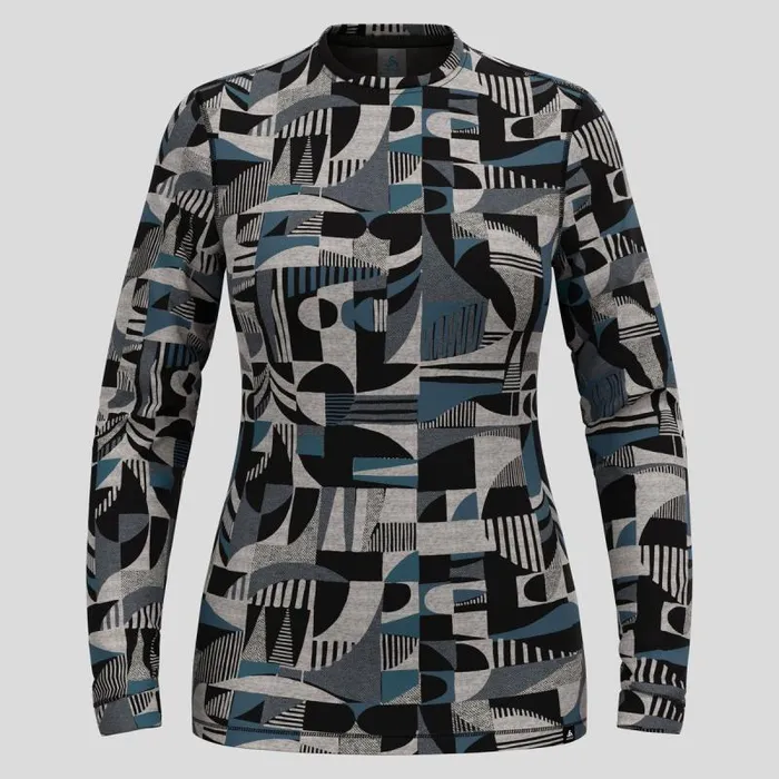 Odlo Base Layers The Natural Merino Warm Jacquard Base Layer Top Provincial Blue 8211 Black 8211 Women