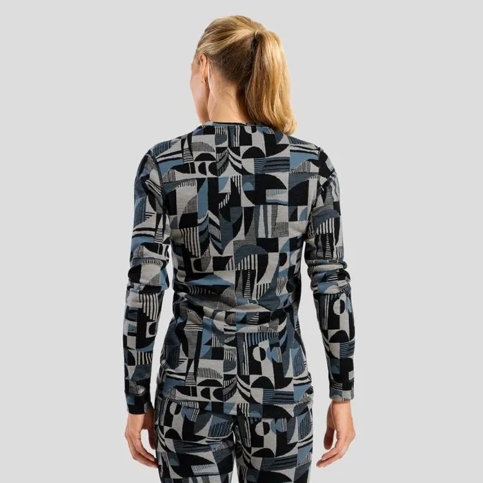 Odlo Base Layers The Natural Merino Warm Jacquard Base Layer Top Provincial Blue 8211 Black 8211 Women