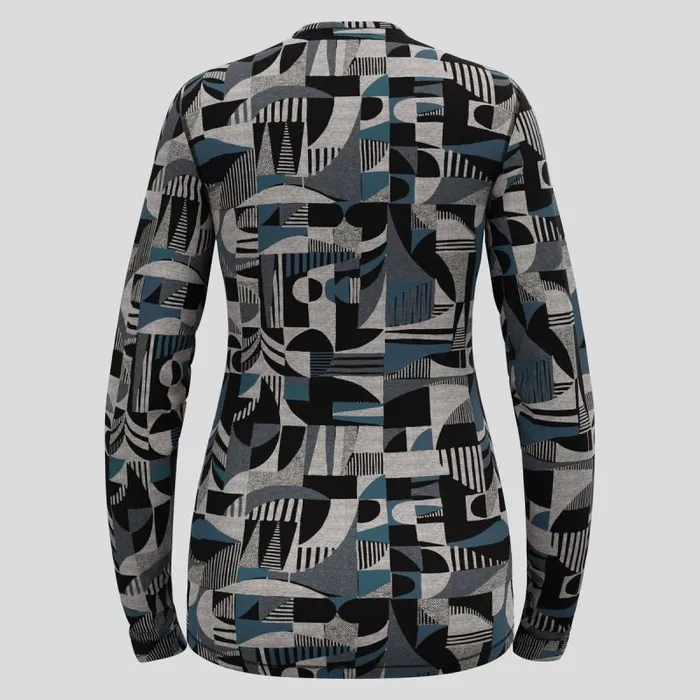 Odlo Base Layers The Natural Merino Warm Jacquard Base Layer Top Provincial Blue 8211 Black 8211 Women