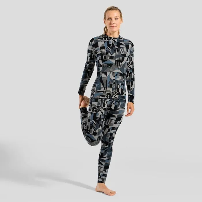 Odlo Base Layers The Natural Merino Warm Jacquard Base Layer Top Provincial Blue 8211 Black 8211 Women