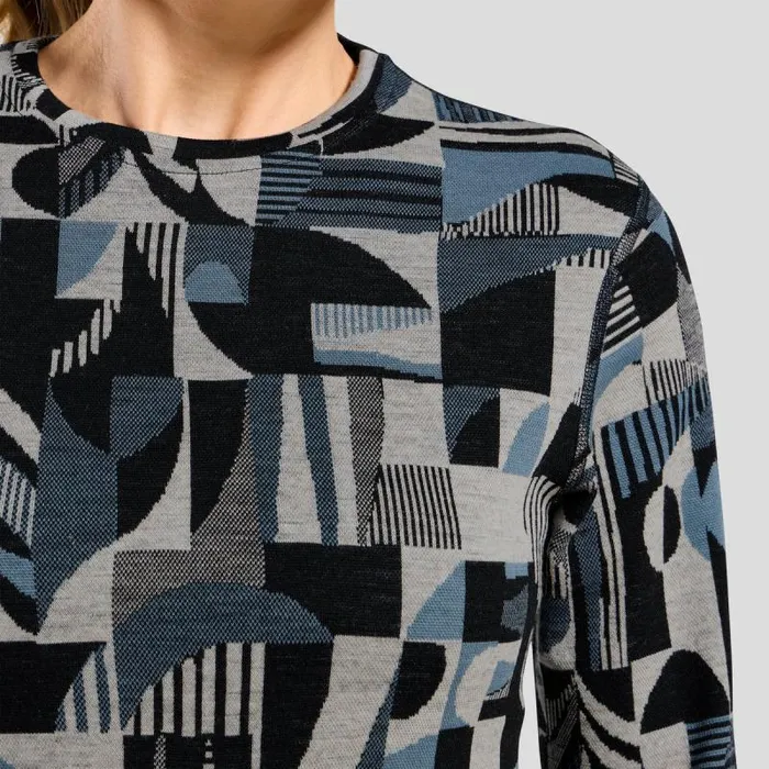 Odlo Base Layers The Natural Merino Warm Jacquard Base Layer Top Provincial Blue 8211 Black 8211 Women
