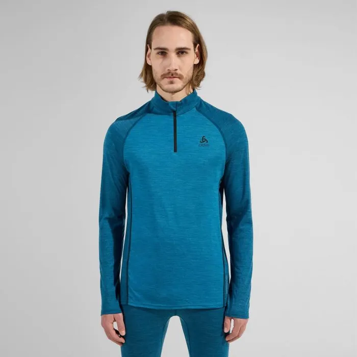 Odlo Base Layers The Performance Wool 150 Base Layer HalfZip Saxony Blue 8211 Deep Dive Melange 8211 Men